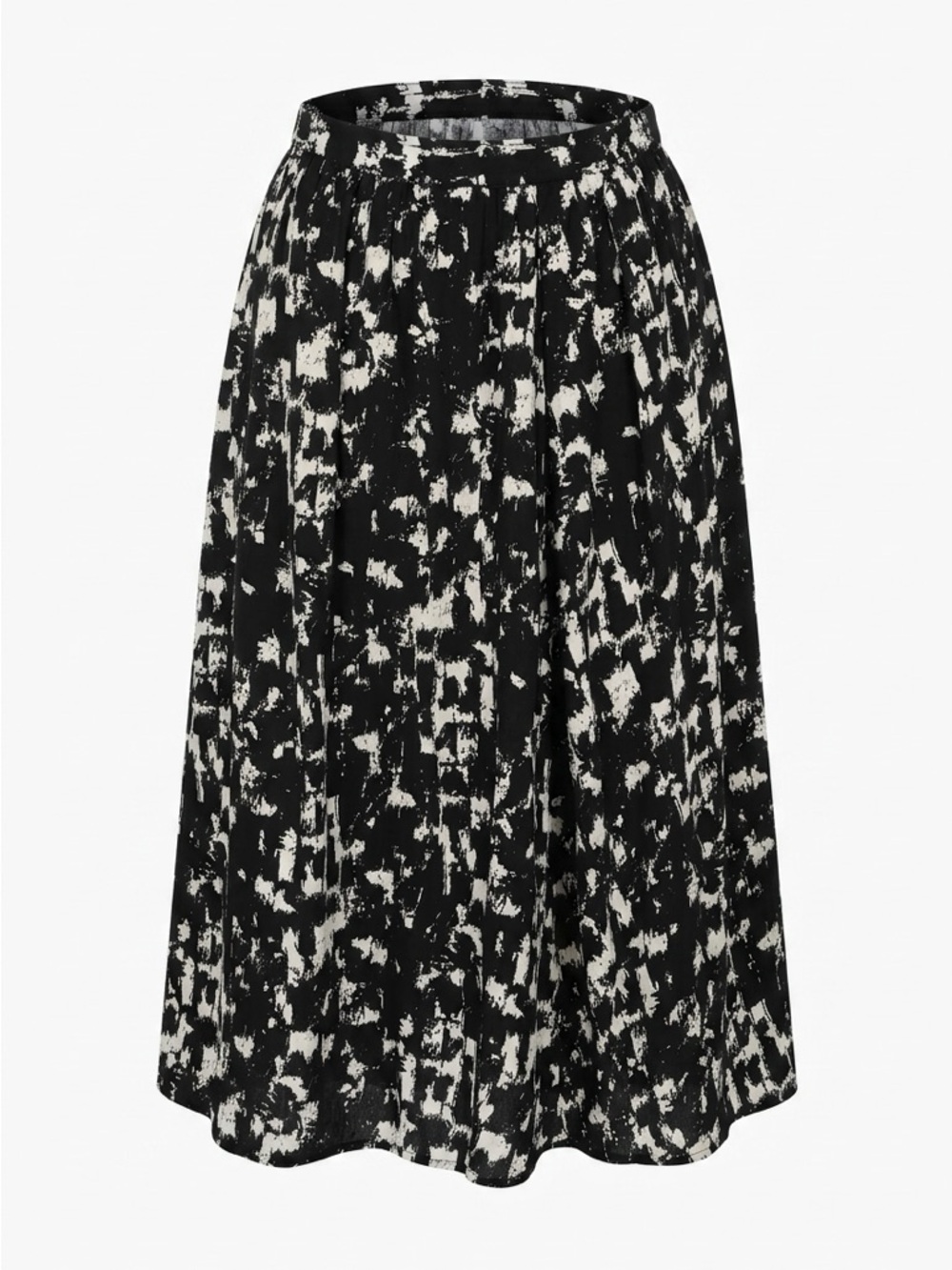 Uniqlo Black and White Printed Midi Skirt
